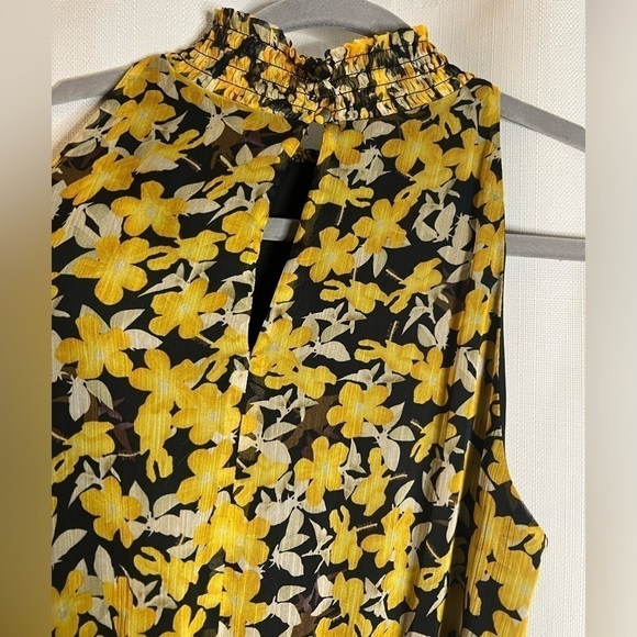 Sam Edelman Floral Yellow and Black Smocked High Waist Dress 8 - Picture 6 of 10